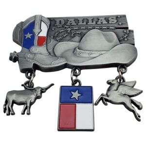Dallas Fridge Magnet Souvenir Texas Cowboy Longhorn Lone Star State Flag Pegasus